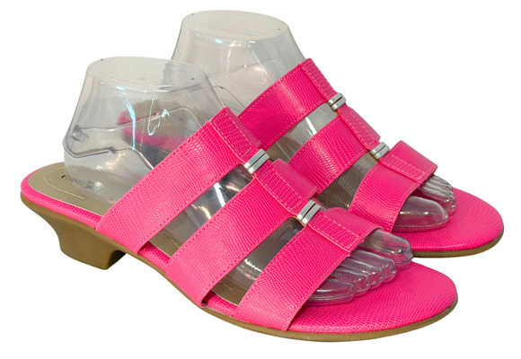 East 5th Shoes - East 5th Sz 11 Triple Strap Sandals Kitten Heel Hot Pink Textured Barbie Y2K